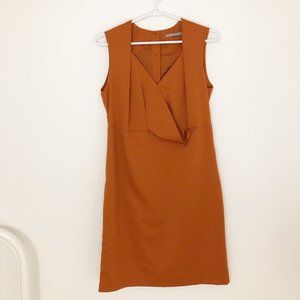 Cos Orange Rust Textured Asymmetrical Draped Dress